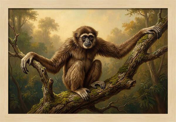 Gibbon Sitting On A Branch
