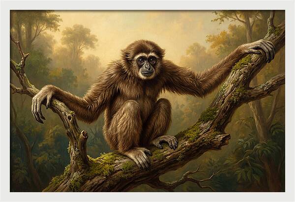 Gibbon Sitting On A Branch