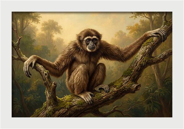 Gibbon Sitting On A Branch