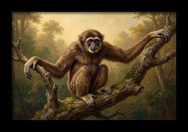 Gibbon Sitting On A Branch