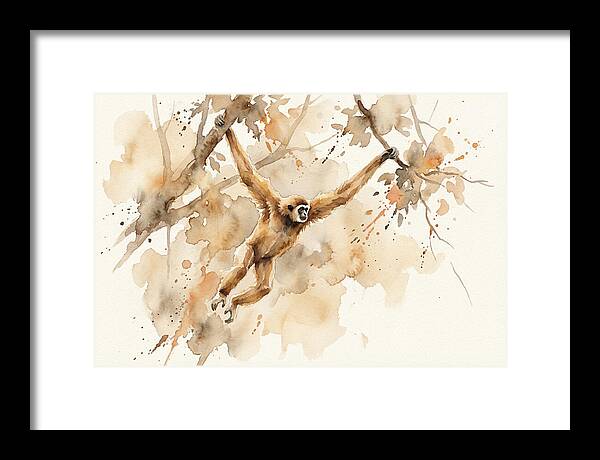 Gibbon Swinging Through Branches