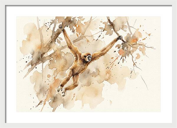 Gibbon Swinging Through Branches