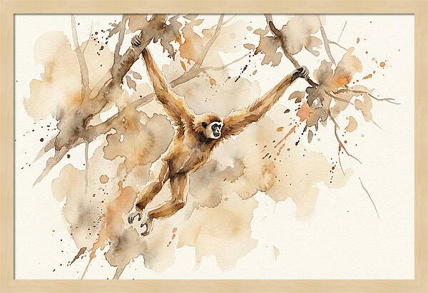 Gibbon Swinging Through Branches