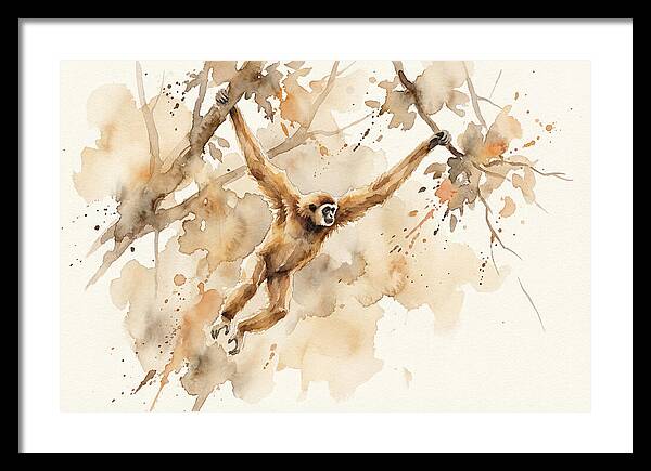 Gibbon Swinging Through Branches