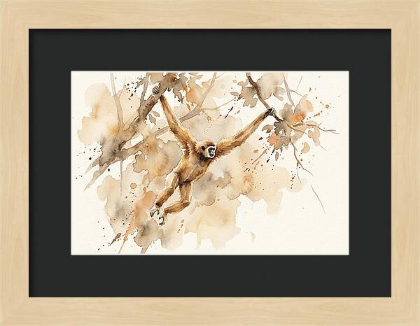 Gibbon Swinging Through Branches