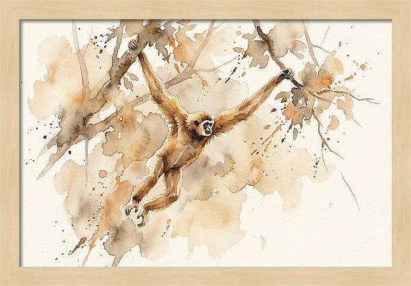 Gibbon Swinging Through Branches