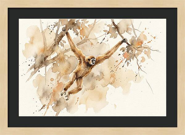 Gibbon Swinging Through Branches