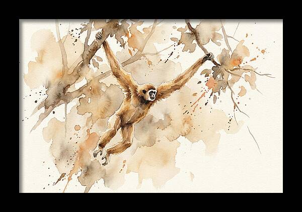 Gibbon Swinging Through Branches
