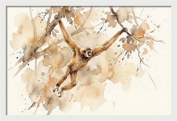 Gibbon Swinging Through Branches