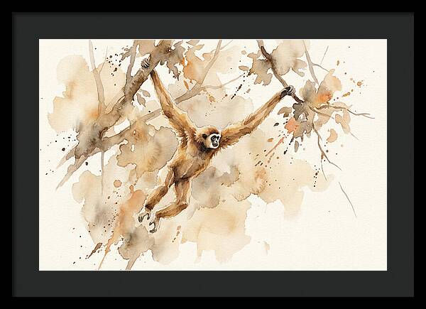 Gibbon Swinging Through Branches