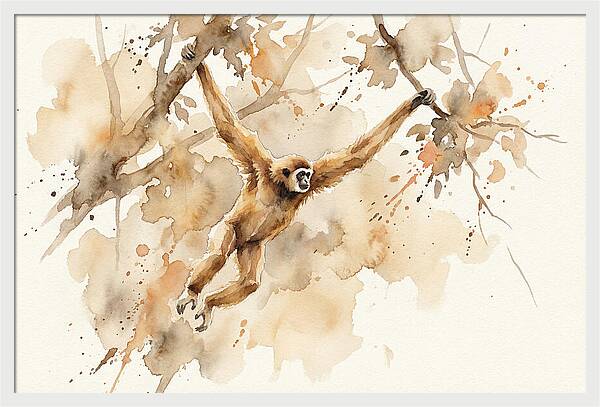 Gibbon Swinging Through Branches