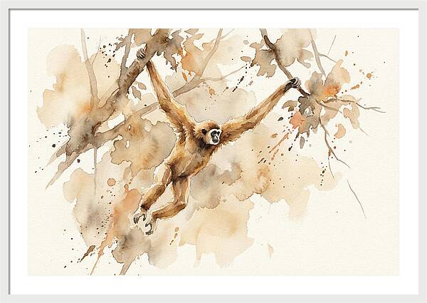 Gibbon Swinging Through Branches