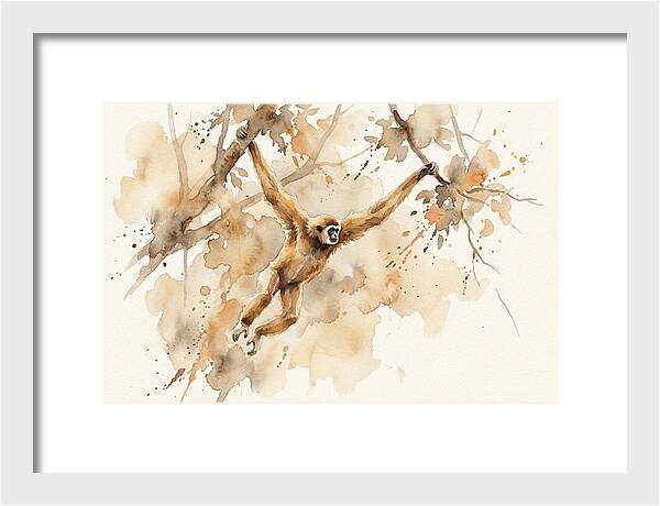 Gibbon Swinging Through Branches