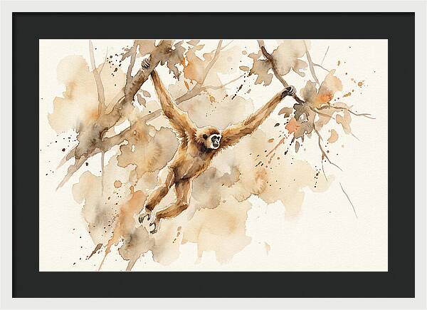 Gibbon Swinging Through Branches