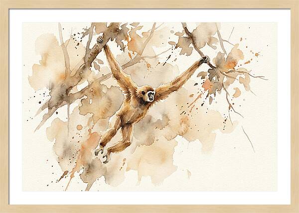 Gibbon Swinging Through Branches