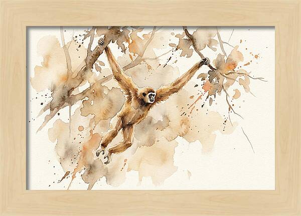 Gibbon Swinging Through Branches