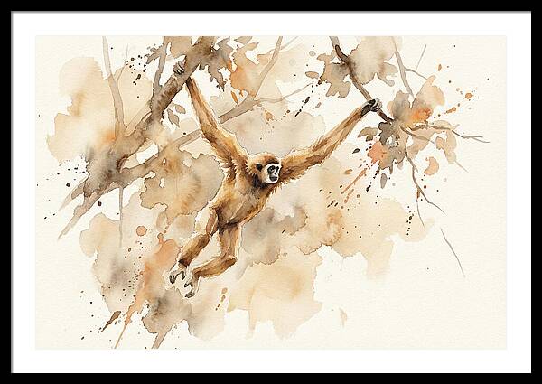 Gibbon Swinging Through Branches