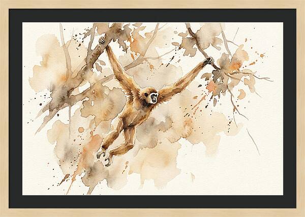 Gibbon Swinging Through Branches