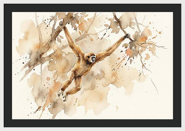 Gibbon Swinging Through Branches