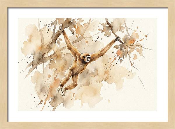 Gibbon Swinging Through Branches