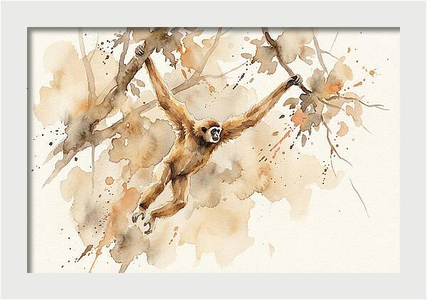 Gibbon Swinging Through Branches