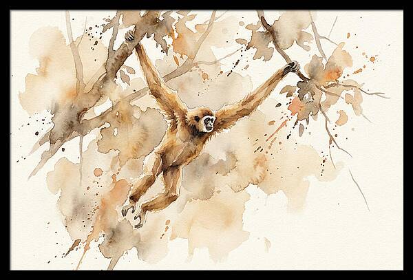 Gibbon Swinging Through Branches