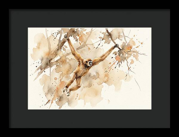Gibbon Swinging Through Branches