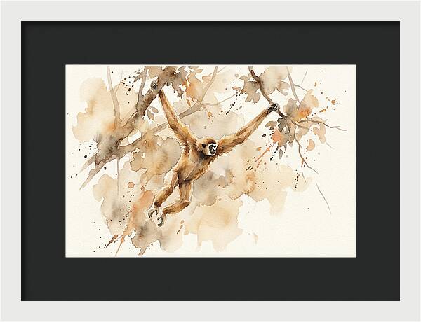 Gibbon Swinging Through Branches