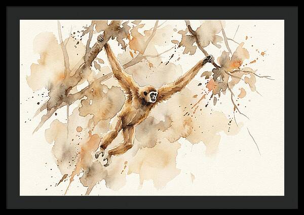 Gibbon Swinging Through Branches