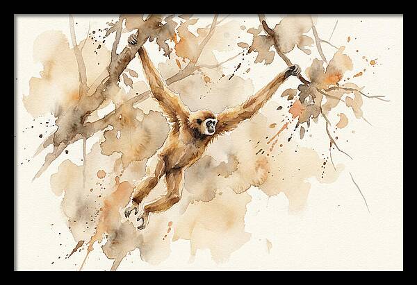 Gibbon Swinging Through Branches