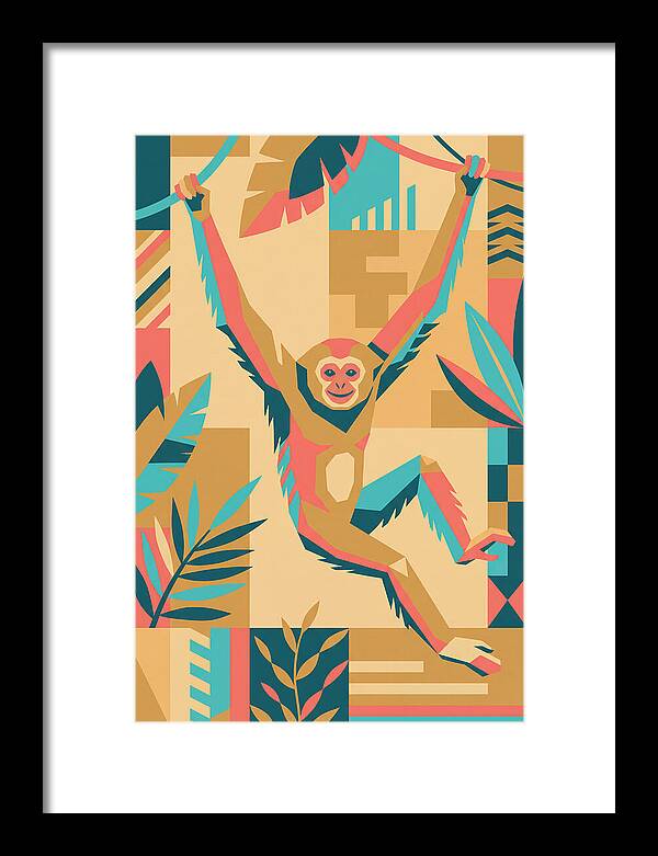 Gibbon Swinging Through Jungle
