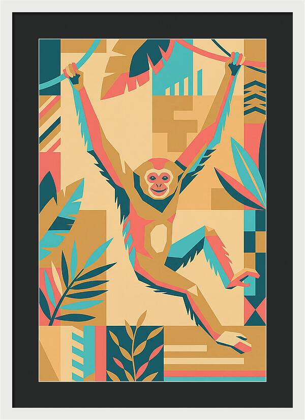 Gibbon Swinging Through Jungle