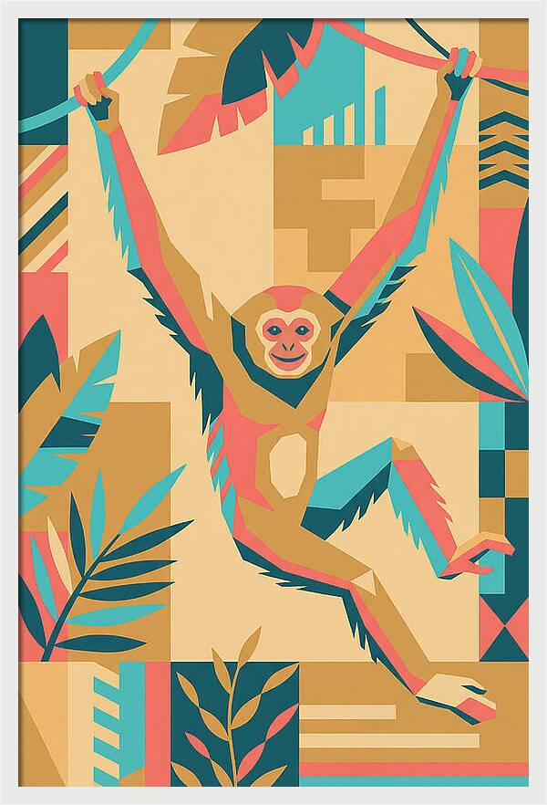 Gibbon Swinging Through Jungle