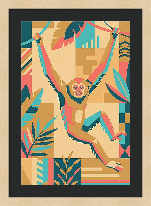 Gibbon Swinging Through Jungle