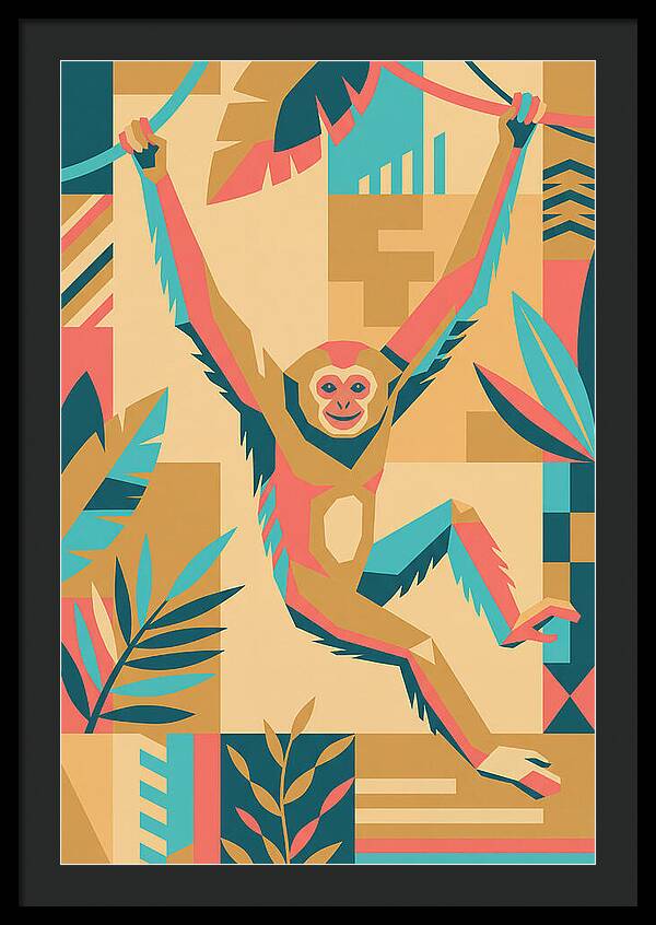 Gibbon Swinging Through Jungle