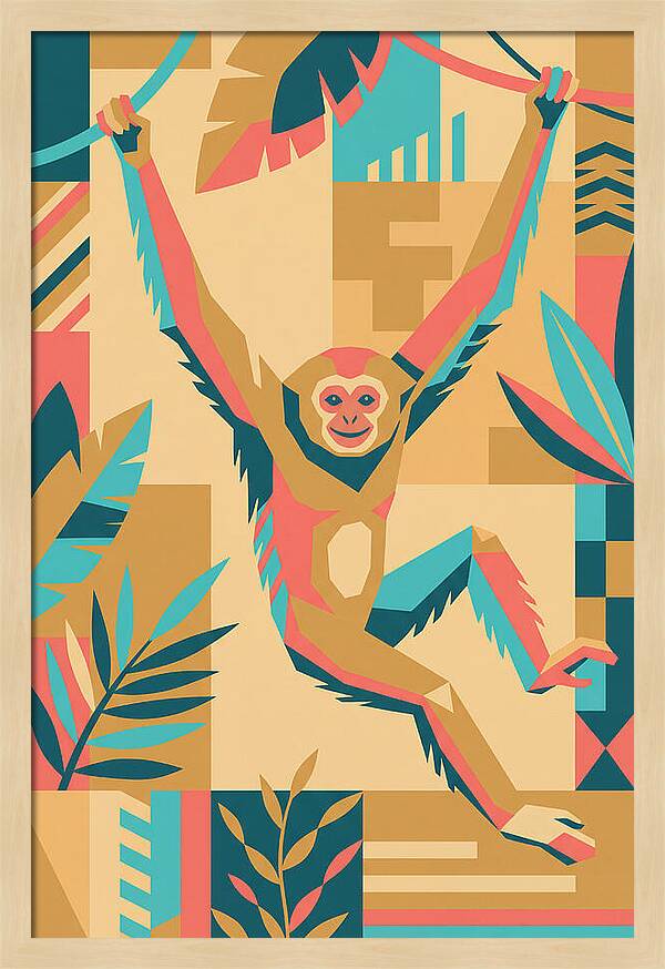 Gibbon Swinging Through Jungle
