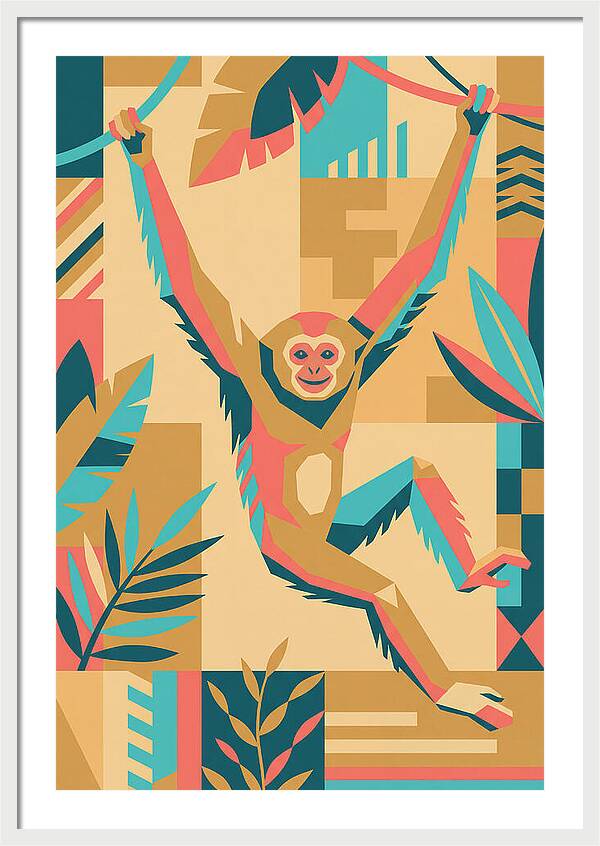 Gibbon Swinging Through Jungle