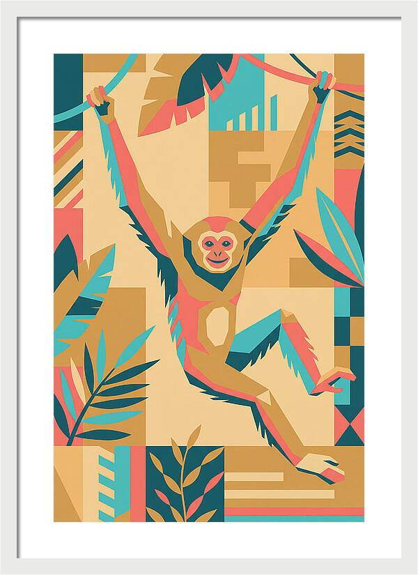 Gibbon Swinging Through Jungle