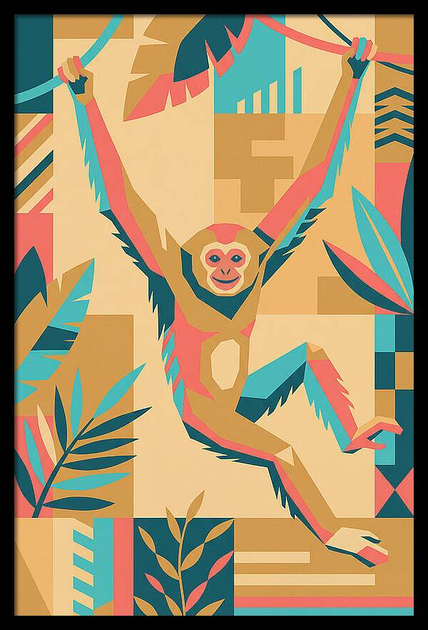 Gibbon Swinging Through Jungle
