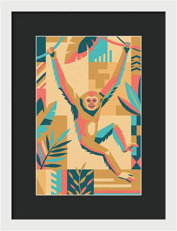 Gibbon Swinging Through Jungle