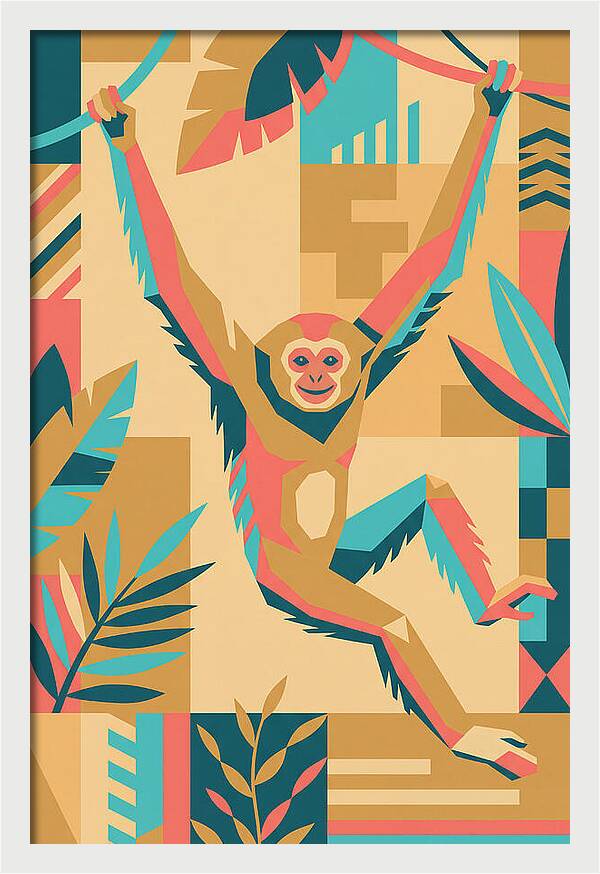 Gibbon Swinging Through Jungle