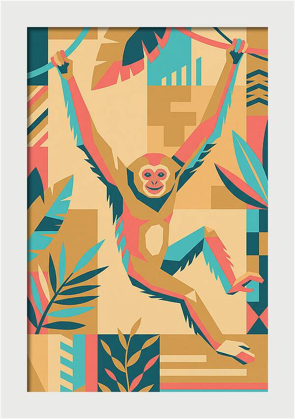 Gibbon Swinging Through Jungle