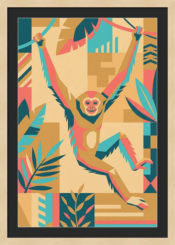 Gibbon Swinging Through Jungle