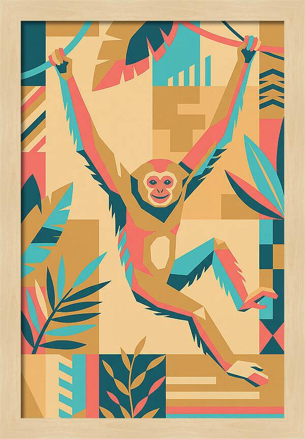 Gibbon Swinging Through Jungle