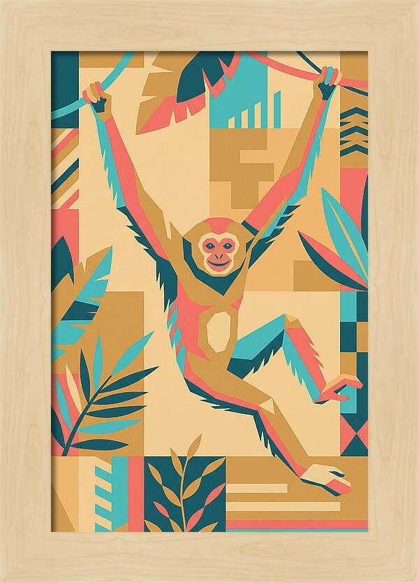 Gibbon Swinging Through Jungle