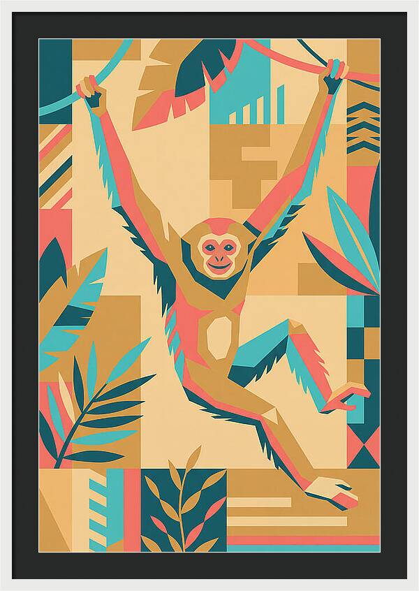 Gibbon Swinging Through Jungle