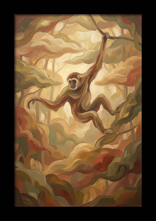 Gibbon Swinging Through Lush Canopy