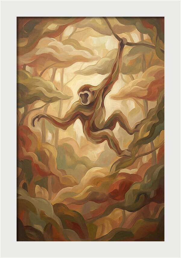 Gibbon Swinging Through Lush Canopy
