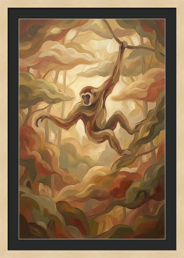 Gibbon Swinging Through Lush Canopy