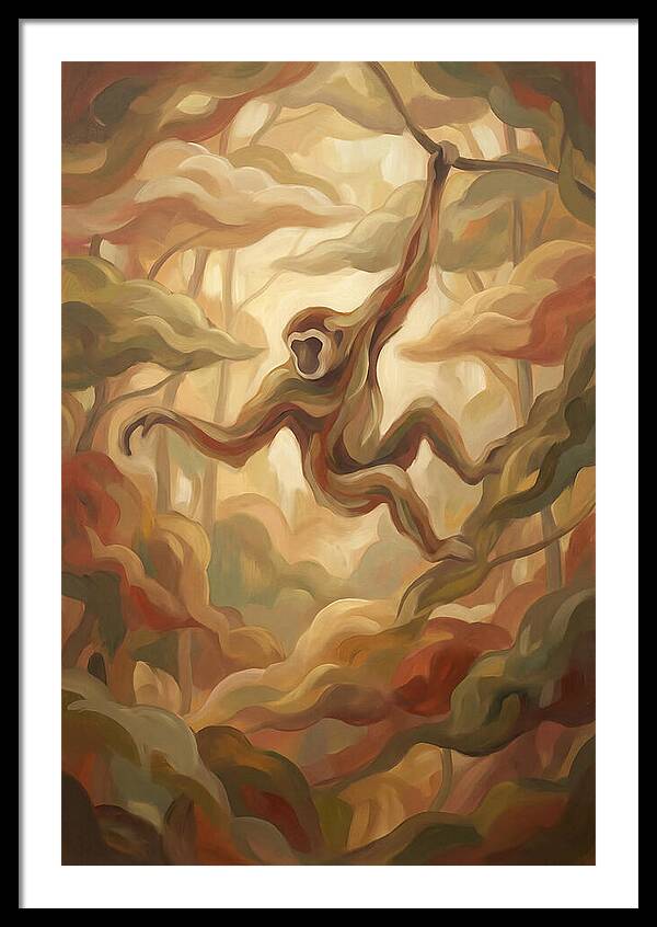 Gibbon Swinging Through Lush Canopy